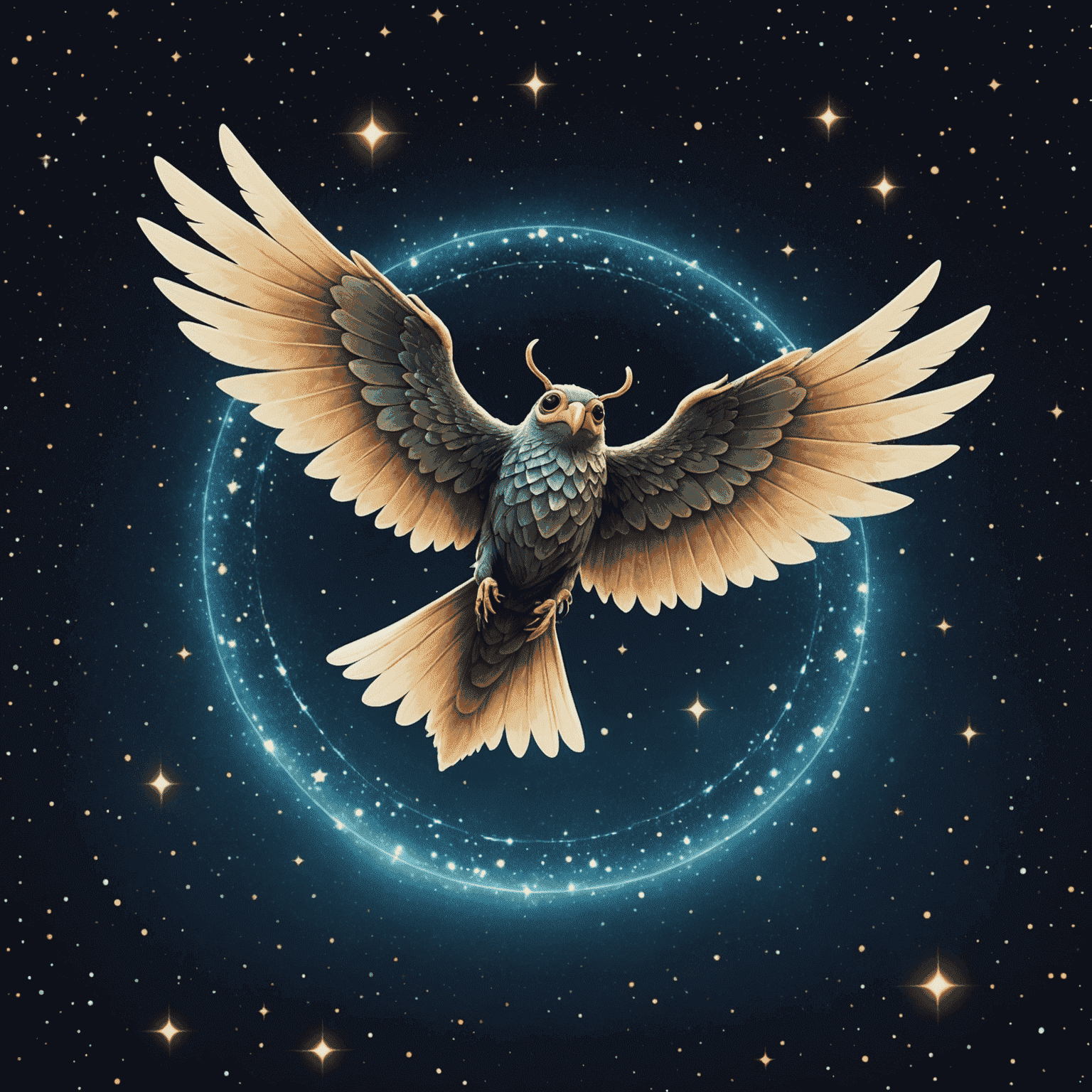 Online-Fly logo featuring a mystical winged creature soaring through a starry sky