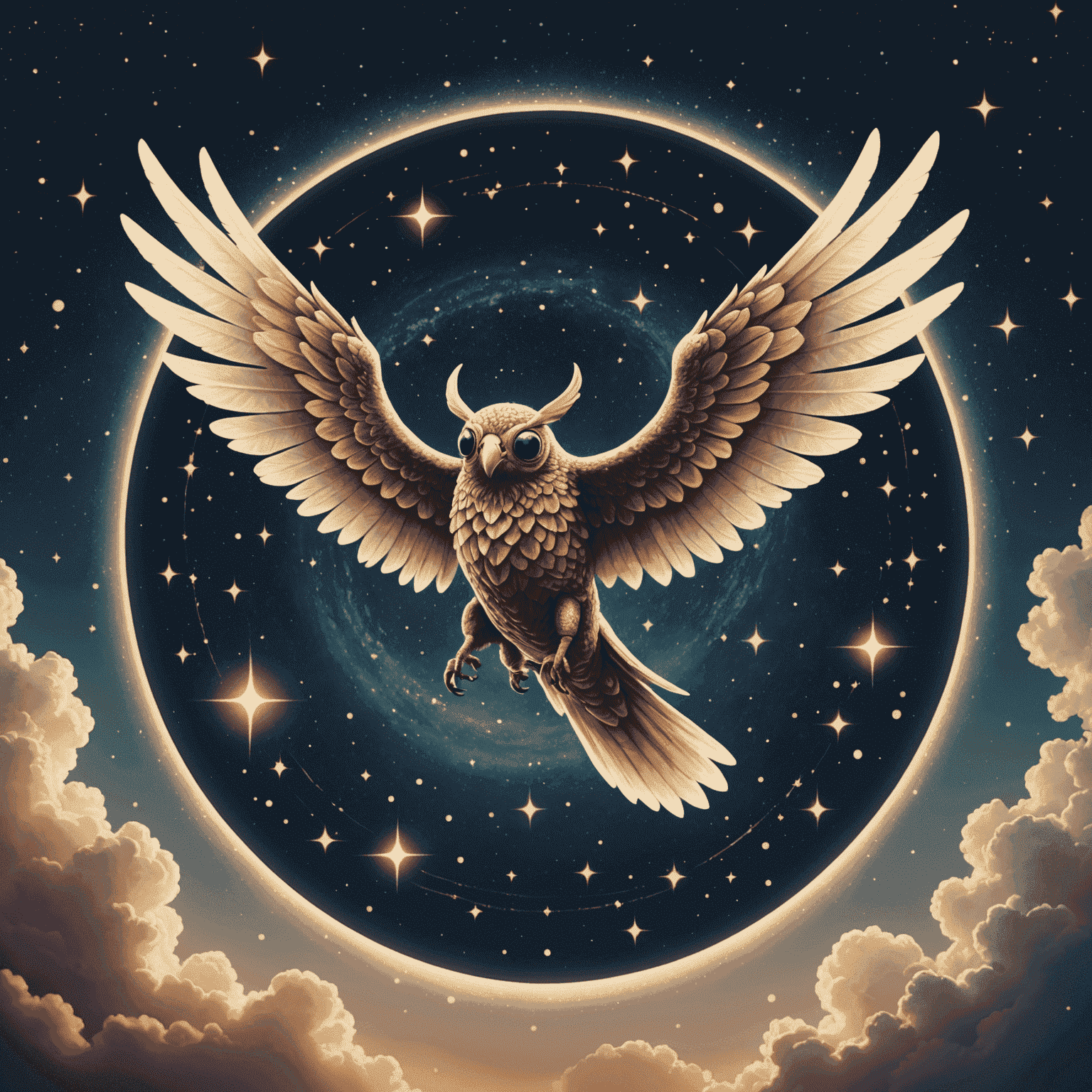 Online-Fly logo featuring a mystical winged creature soaring through a starry sky