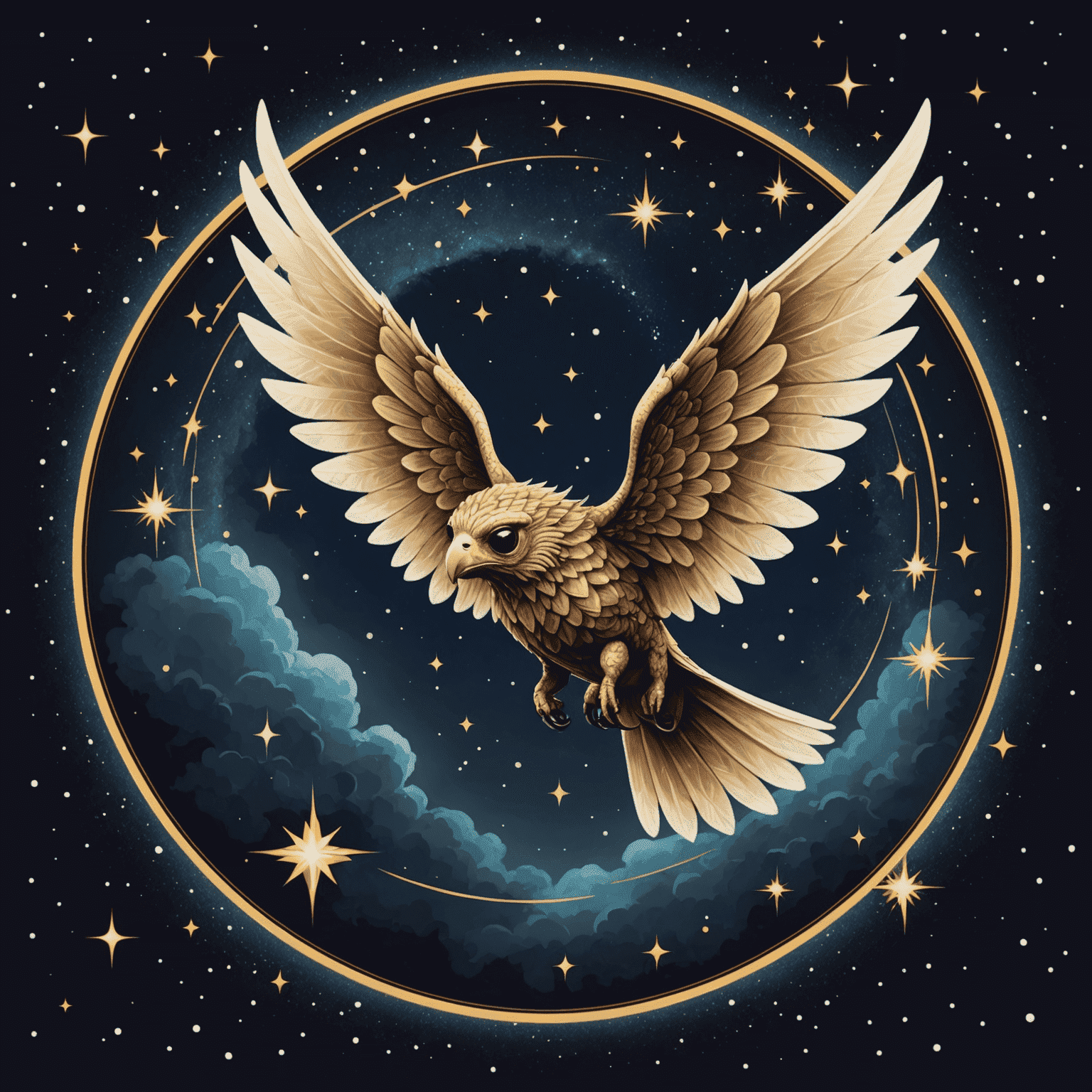 Online-Fly logo featuring a mystical winged creature soaring through a starry sky