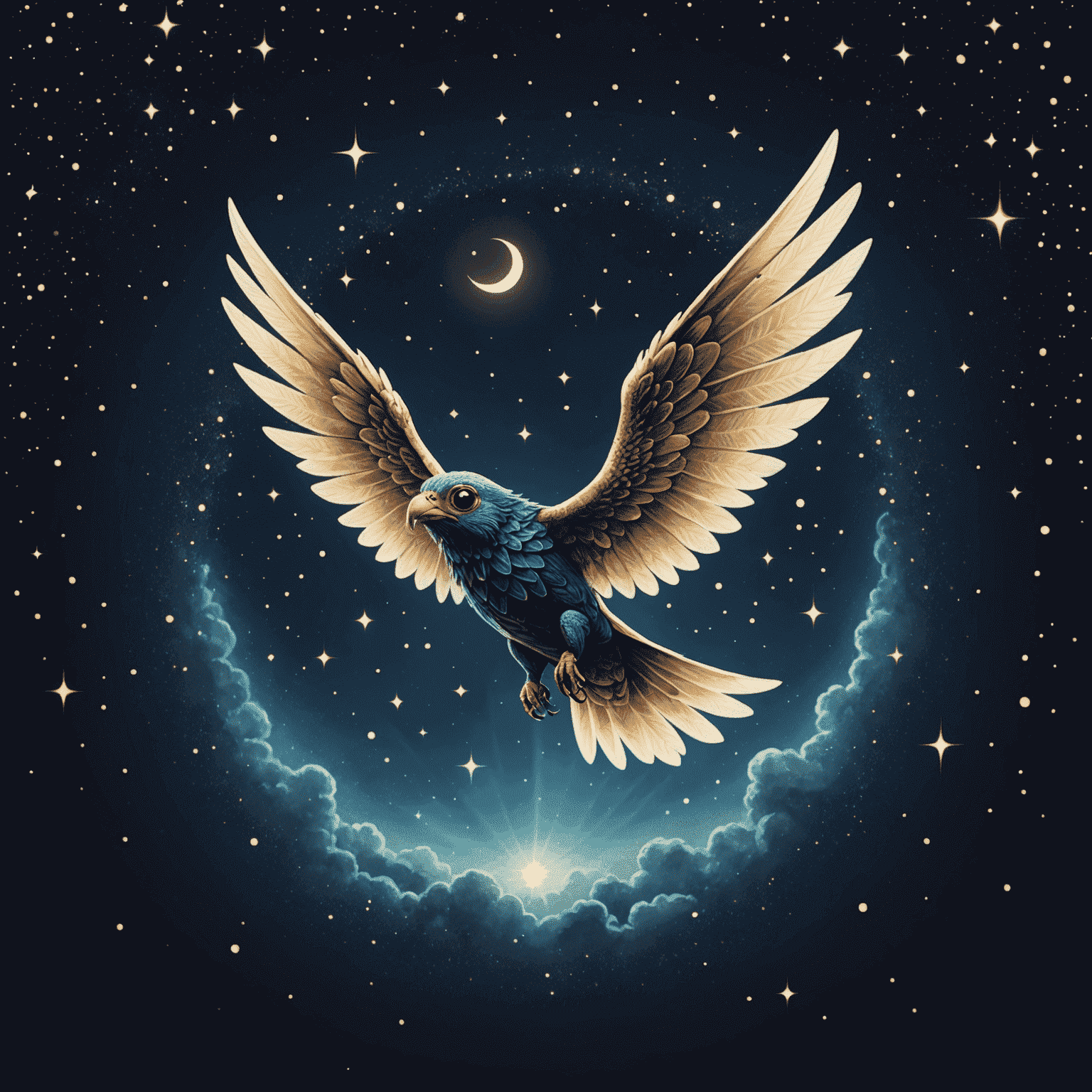 Online-Fly logo featuring a mystical winged creature soaring through a starry sky